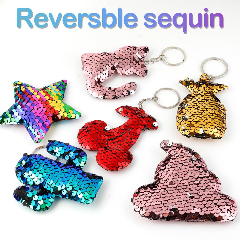Outee Sequin Keychain 15 Pcs Flip Sequin Keychain for Mermaid Tail Clover Cat Animals Shape Christmas Gift Party Favors for Kids Adults Party Favors Gift Back to School Gifts 15 Different Designs - Image 5